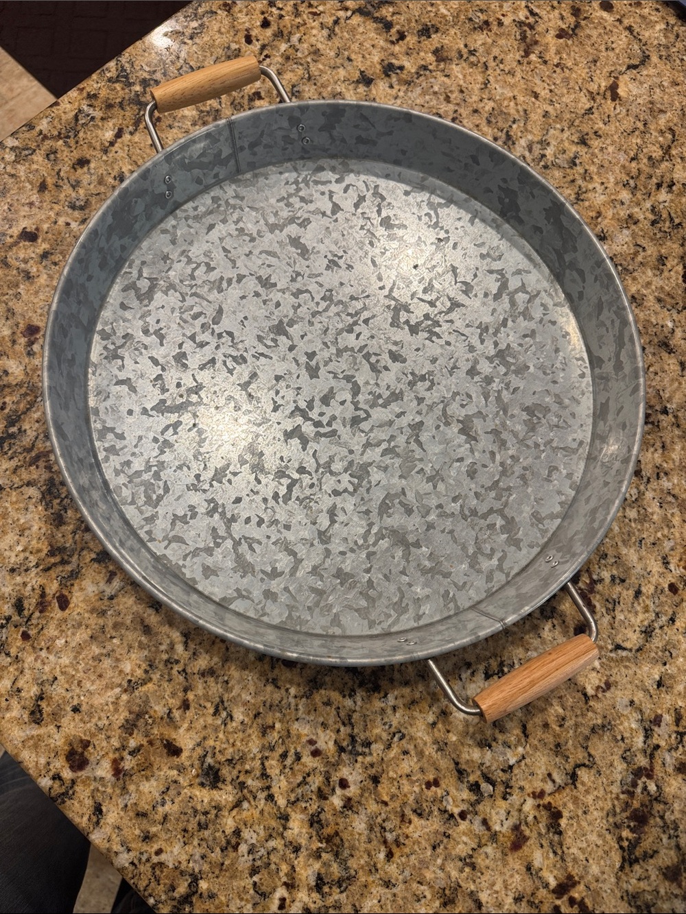 Galvanized Metal Serving Tray with Wood Handles - Gray